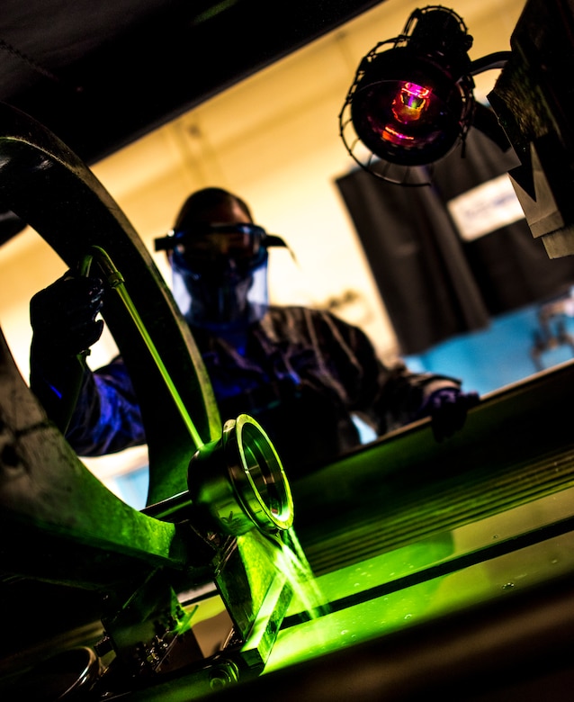 Senior Airman Violette Zeimet, 366th Equipment Maintenance Squadron non-destructive inspections journeyman, performs a magnetic particle inspection on a jet fuel starter piston at Mountain Home Air Force Base, Idaho, Jan. 15, 2016. This form of inspection is intended for magnetic materials and looks for surface and subsurface cracks.(U.S. Air Force photo by Senior Airman Jeremy L. Mosier/Released)