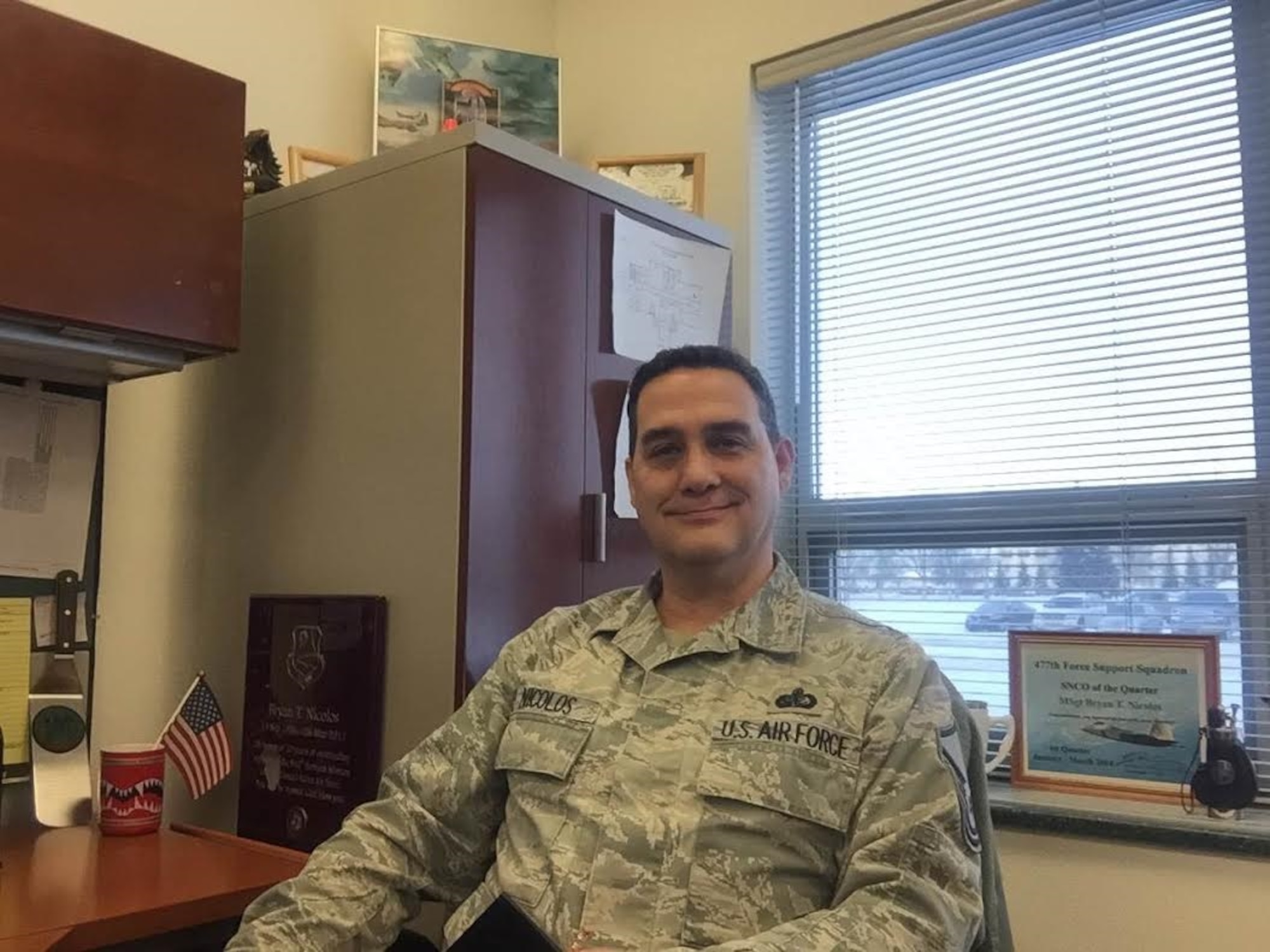 Master Sgt. Bryan Nicolos, 477th Sustainment Services Prime RIBS manager, recalls his time experiences during Desert Storm. Shortly after his deployment he joined the Air Force Reserve where he has served for the last 32 years. (Courtesy Photo) 