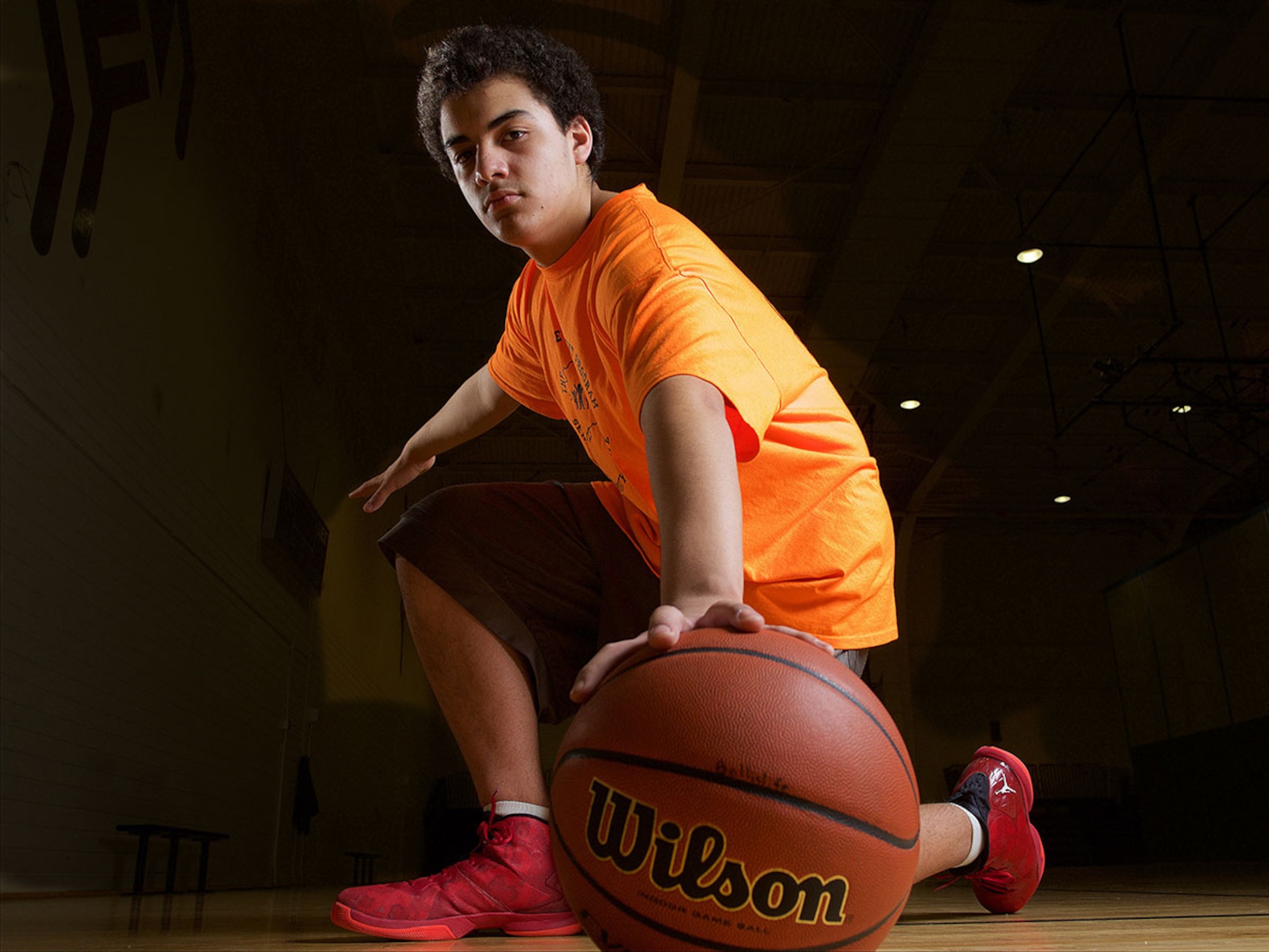Abad Senquiz III, an eight-grader at Clark Middle School, stands 6 feet 2 inches tall. He practices with The Youth Development Program at the Elmendorf Fitness Center. (U.S. Air Force photo by David Bedard)