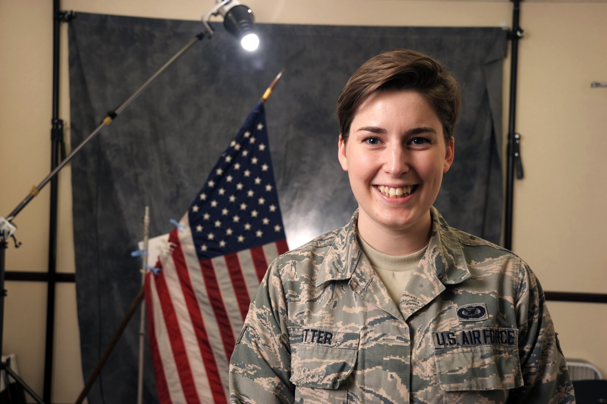 U.S. Air Force Airman 1st Class Jordyn Fetter, a photojournalist with the 35th Fighter Wing public affairs, poses for a picture at Misawa Air Base, Japan, Jan. 21, 2016. Fetter was chosen for Wild Weasel of the Week based on superior performance, outstanding work ethic and overall good conduct and discipline. (U.S. Air Force photo by U.S. Air Force photo by Senior Airman Brittany A. Chase)