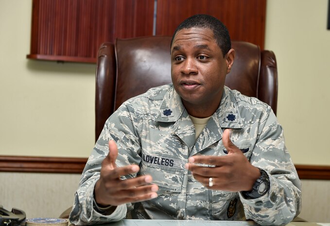 The installation inspector general, Lt. Col. Roosevelt Loveless, talks about the upcoming capstone inspection scheduled for April at Joint Base Charleston, S.C. Jan. 7, 2016. The Joint Base Charleston Inspection Program is part of the Air Force Inspection System and falls under the Air Mobility Command’s Inspection Program. In April, a team of inspectors from AMC will be assessing our program in person. (U.S. Air Force Photo/Staff Sgt. Jared Trimarchi) 