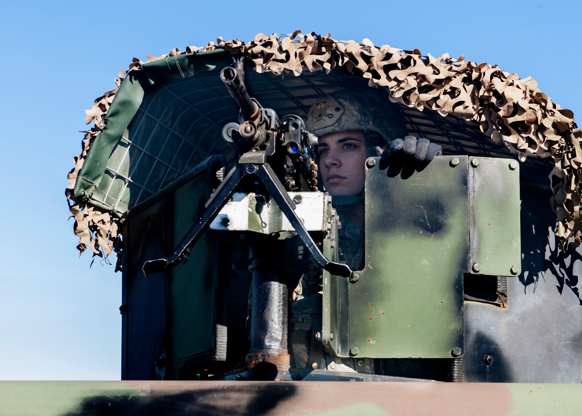 Airman 1st Class Miller Swanson, 39th Security Forces Squadron monitoring facility operator, provides security during a wing exercise Jan. 15, 2016, at Incirlik Air Base, Turkey. Swanson’s job was to ensure the area was secure while fellow defenders practiced body searching techniques on simulated opposing forces. (U.S. Air Force photo by Senior Airman Krystal Ardrey/Released)