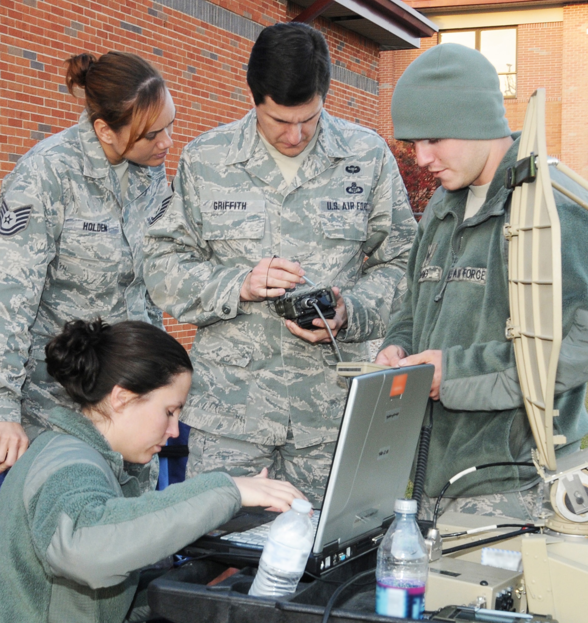 Command Post Controllers from the 117th Air Refueling Wing test portable communication equipment used as a deployment and backup system November 15, 2012.  (U.S. Air National Guard photo by: Senior Master Sgt. Ken Johnson/Released)