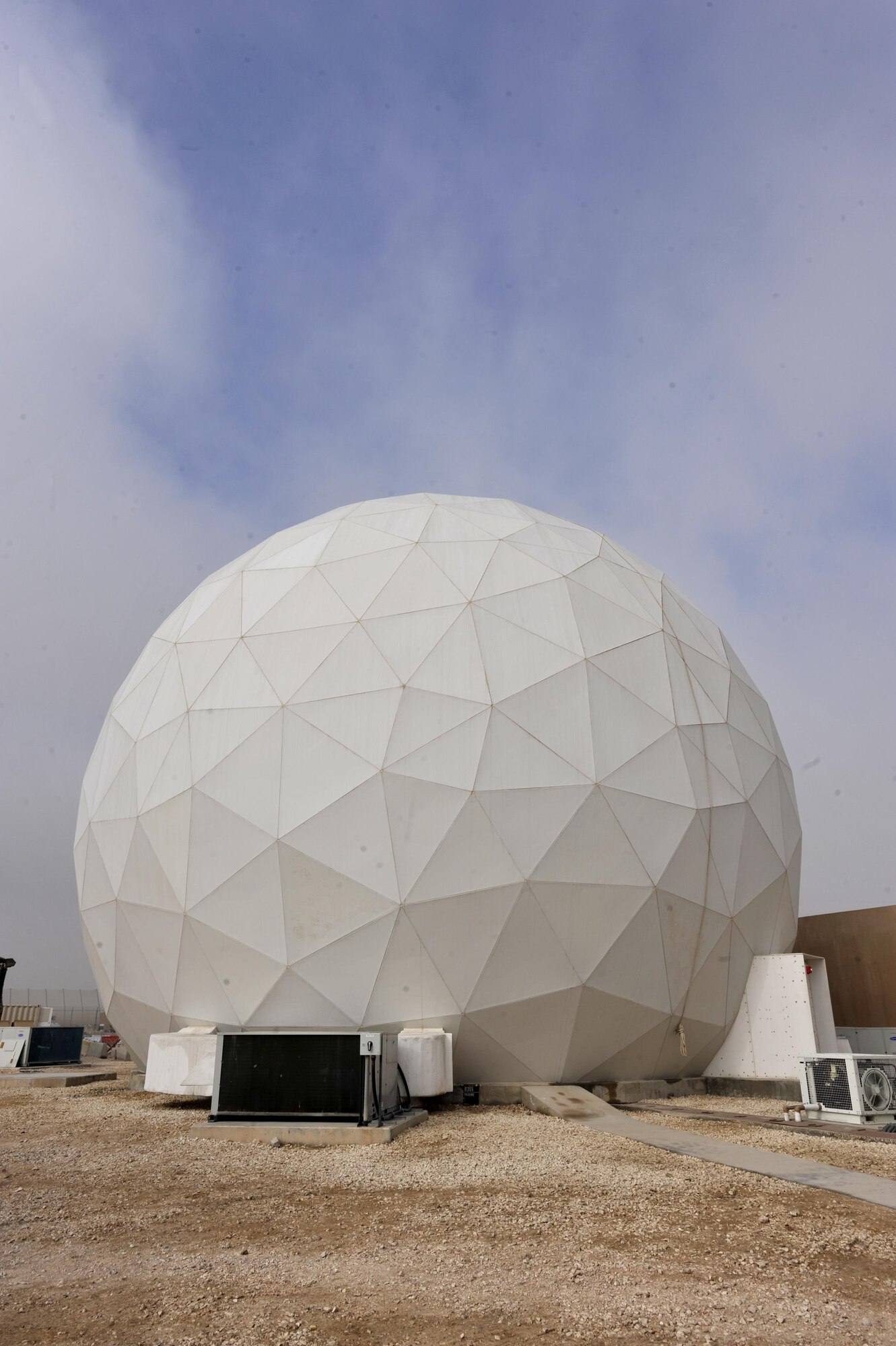 The Modernized Enterprise Terminal sits inside a Radome at AL Udeid Air Base, Qatar, Jan. 21, 2016. The 379th Expeditionary Communication Squadron recently completed an upgrade to their Army Navy Ground Satellite Communications system which will enable better communications for warfighters. (U.S. Air Force photo by Master Sgt. Joshua Strang)