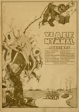 This short booklet, "Ye A.E.F Hymnal: A Collection of the Doughboy Lyrics that Smoothed the Road from Hoboken to the Rhine," contains 17 humorous songs collected from the Front. It was published in Nancy, France, in 1918-1919 by Berger-Levrault and originally sold for 3.75 francs. The booklet was purchased and returned home by Lt. James A. Royer of the 9th Aero Squadron. (U.S. Air Force photo)