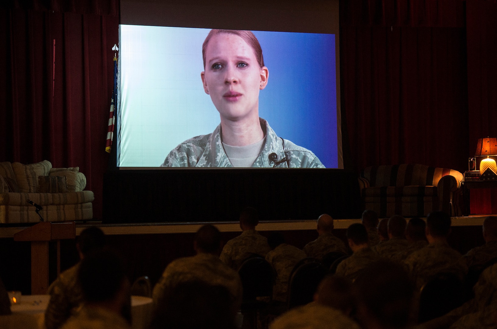 Senior Airman Natalie Norlock, 772nd Enterprise Sourcing Squadron contracting specialist, shares her life experiences Jan. 19, 2016, at Arnold Hall at Joint Base San Antonio-Lackland, Texas. The “Storytellers” event was created to provide a forum where Airmen can share experiences and learn about one another promoting understanding throughout the force. (U.S. Air Force photo by Johnny Saldivar/Released)