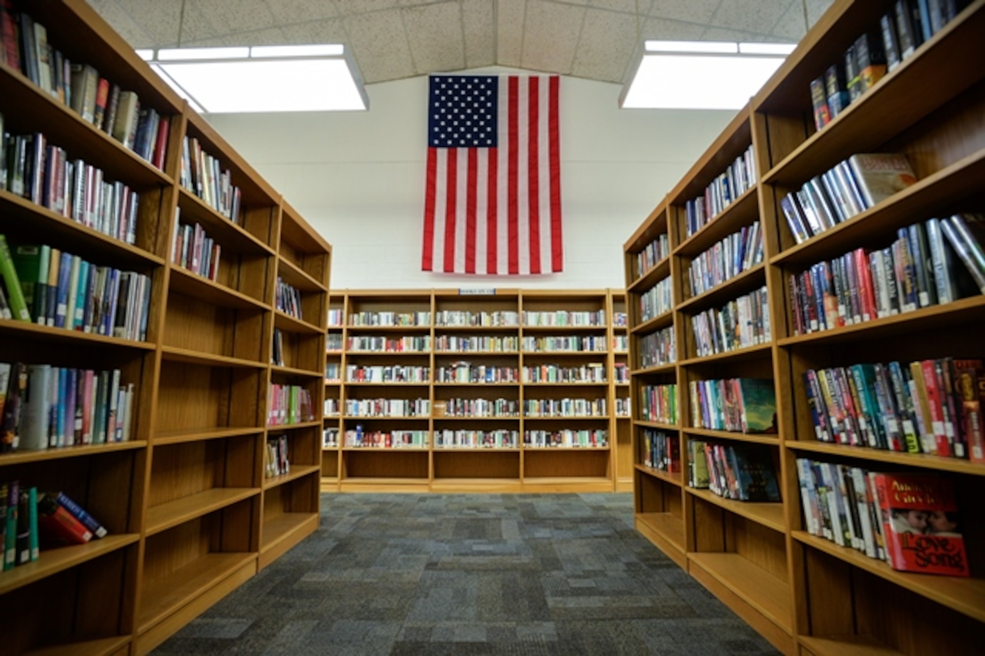 An American flag hangs on the west wall of the newly-renovated base library at Hill Air Force Base (Air Force photo by R. Nial Bradshaw)