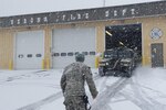 Virginia National Guard Soldiers assigned to the Staunton-based Headquarters Company, 116th Infantry Brigade Combat Team stage with the Verona Fire Department to be ready for possible winter weather response operations Jan. 22, 2016, in Verona, Virginia.