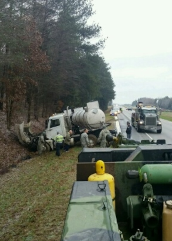 Soldiers support the South Carolina Highway Patrol during winter snow storm response operations in Spartanburg, South Carolina, Jan 23, 2016. South Carolina National Guard photo