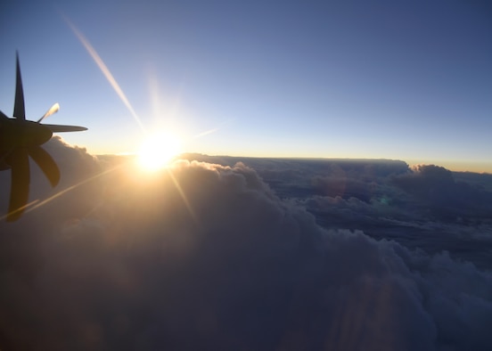 A 53rd Weather Reconnaissance Squadron WC-130J Hercules, based at Keesler Air Force Base, Miss., flies above the record-setting blizzard the morning of Jan. 23, 2016. The crew gathered data on the storm for the National Weather Service. (U.S. Air Force photo/Staff Sgt. Nicholas Monteleone) 