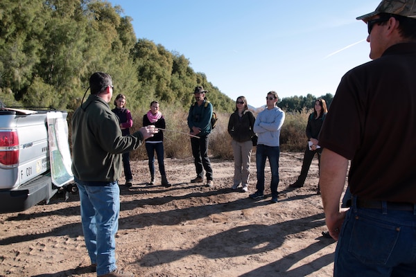 Arizona Game and Fish Department staff brief Los Angeles District regulatory representatives on the state's Arlington Wildlife Area Jan. 20. The AWA is a potential in-lieu fee program site for public and private projects seeking an Army permit under the Clean Water Act.