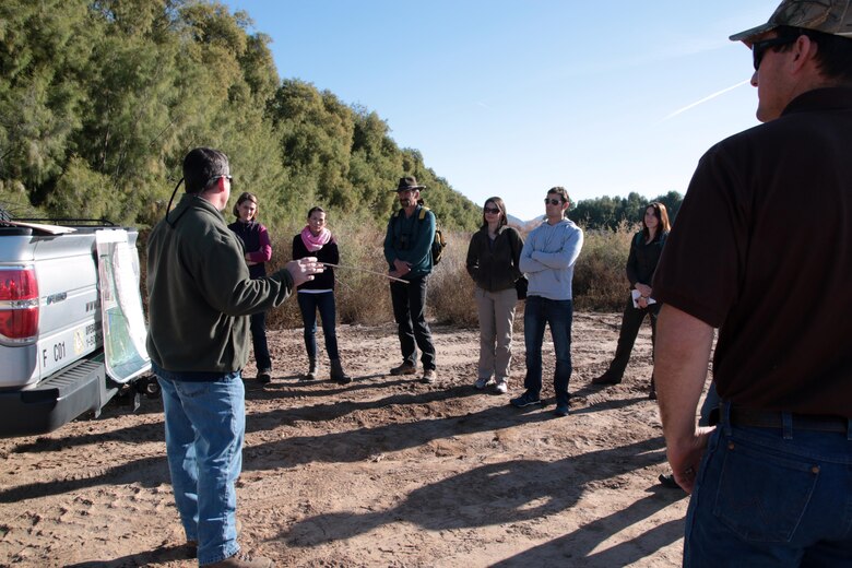 Arizona Game and Fish Department staff brief Los Angeles District regulatory representatives on the state's Arlington Wildlife Area Jan. 20. The AWA is a potential in-lieu fee program site for public and private projects seeking an Army permit under the Clean Water Act.