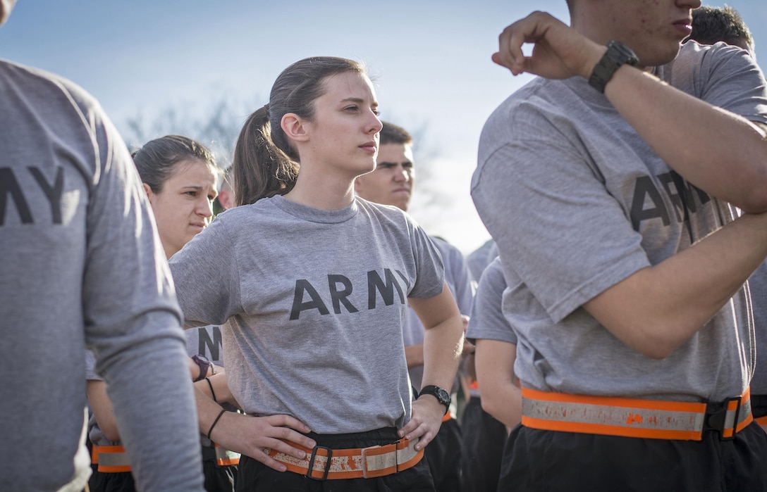 Army ROTC cadet Amber Hall prepares to participate in an Army Physical Fitness Test at Clemson University, S.C., Jan. 14, 2016. U.S. Army photo by Staff Sgt. Ken Scar