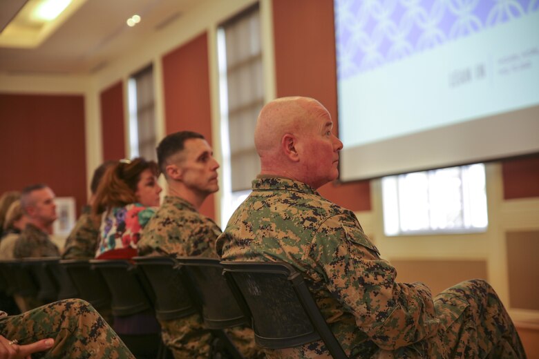 Maj. Gen. Walter L. Miller, the commanding general of II Marine Expeditionary Force, attended a Lean In Circle event with leaders across II MEF at Camp Lejeune, N.C., Jan. 20, 2016. In Sept. 2015, Secretary of Defense Ash Carter announced a partnership with LeanIn.Org, founded by Facebook’s chief operating officer, Sheryl Sandberg, and his commitment to bring Lean In Circles to military installations throughout the Department of Defense as a resource to be used for mentorship at the lowest levels. (U.S. Marine Corps photo by Cpl. Fatmeh Saad/Released)
