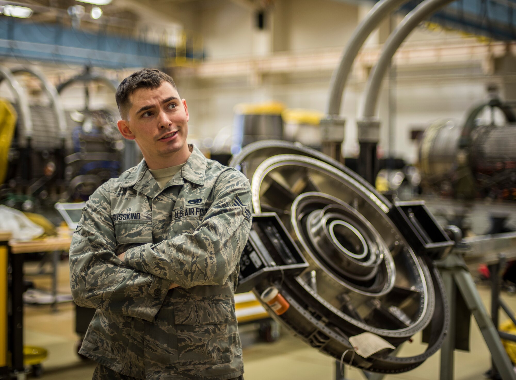 Senior Airman Tyler Susskind, an aerospace propulsion journeyman with the 35th Aircraft Maintenance Squadron, poses for a photo at Misawa Air Base, Japan, Jan. 25, 2015. Susskind describes the hardest aspect of his job as knowing, “You can get in a lot of trouble, [which is] probably the most stressful part of the job. Just knowing if you mess up on the slightest thing you could potentially kill somebody or [you could] cost the military millions of dollars.” (U.S. Air Force photo by Senior Airman Brittany A. Chase)