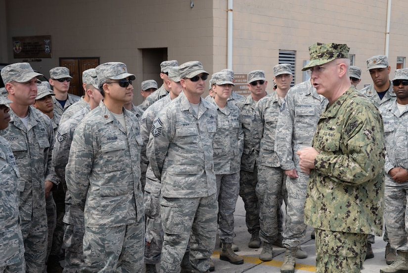 U.S. Navy Adm. Kurt W. Tidd, Southern Command commander speaks with members of Joint Task Force-Bravo during his visit to Soto Cano Air Base, Honduras, Jan. 22, 2016. Tidd’s visit gave him the opportunity to gain a better understanding of JTF-Bravo’s mission set and to reach out and receive feedback from the men and women that serve to protect the United States from afar. (U.S. Air force photo by Senior Airman Westin Warburton/Released)