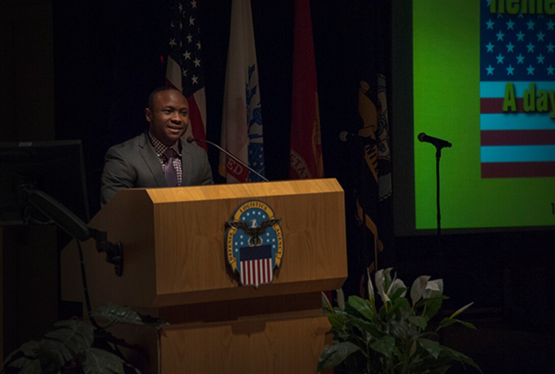 The guest speaker at Defense Supply Center Columbus celebration of the life and legacy of Dr. Martin Luther King Jr. was Emmanuel Olawale, a trial lawyer in the Columbus area. Olawale described how his life story is a testament that the American Dream is not just a fantasy, but a reality.