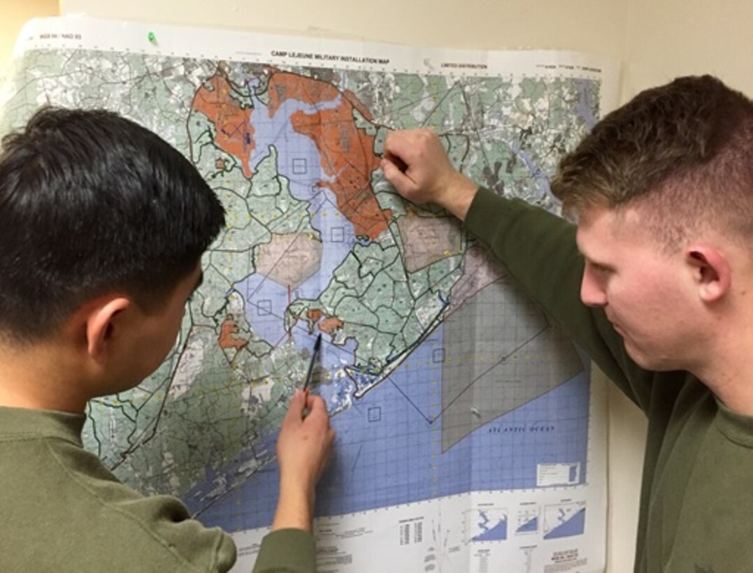 On January 22, 2016 Second Lieutenants David Swensen and William McMullan, Marines attached to Combat Engineer Officer course 2-16 (CEO 2-16); plan Improved Ribbon Bridge crossing sites in preparation for a confirmation brief in support of Operation Rabble Rouser. Operation Rabble Rouser is a notional gap crossing operation that prepares combat engineer officers for the type of operations they may plan, supervise, and execute once they enter the operating forces. 
