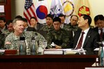 YONGSAN GARRISON, Seoul, Republic of Korea (Jan. 22, 2016) - LT. Gen. Bernard S. Champoux (left), Eighth United States Army Commanding General, Chief of Staff, United Nations Command, Combined Forces Command, and United States Forces Korea, and MND-USFK Relocation Office Director General Kim, Kie Soo (right), discuss the transformation and relocation of U.S. forces on the Korean Peninsula during the bilateral program update.  