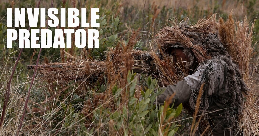 Cpl. Brighten Bell, a student undergoing the 2nd Marine Division Combat Skills Center Pre-Scout Sniper Course, acquires a target during a stalking exercise at Camp Lejeune, N.C., Jan. 22, 2016. The exercise required students to traverse approximately 1000 meters of high grass and fire on a target, all without being detected. (U.S. Marine Corps photo illustration by Cpl. Paul S. Martinez/Released)
