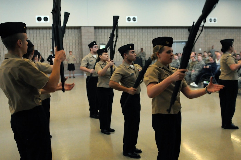Navy Junior Reserve Officer Training Corps cadets from the Marysville, Wash., School District commemorate Martin Luther King Jr. Day with performance at Marysville Armed Forces Reserve Center Jan. 23.