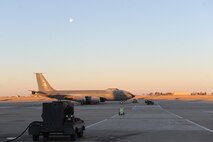 A KC-135 Stratotanker sits on the flightline, Jan. 26, 2016, at McConnell Air Force Base, Kan. The KC-135 has been refueling aircraft for almost 60 years and will continue to be the backbone of the U.S. Air Force air refueling fleet. (U.S. Air Force photo/Senior Airman David Bernal Del Agua)