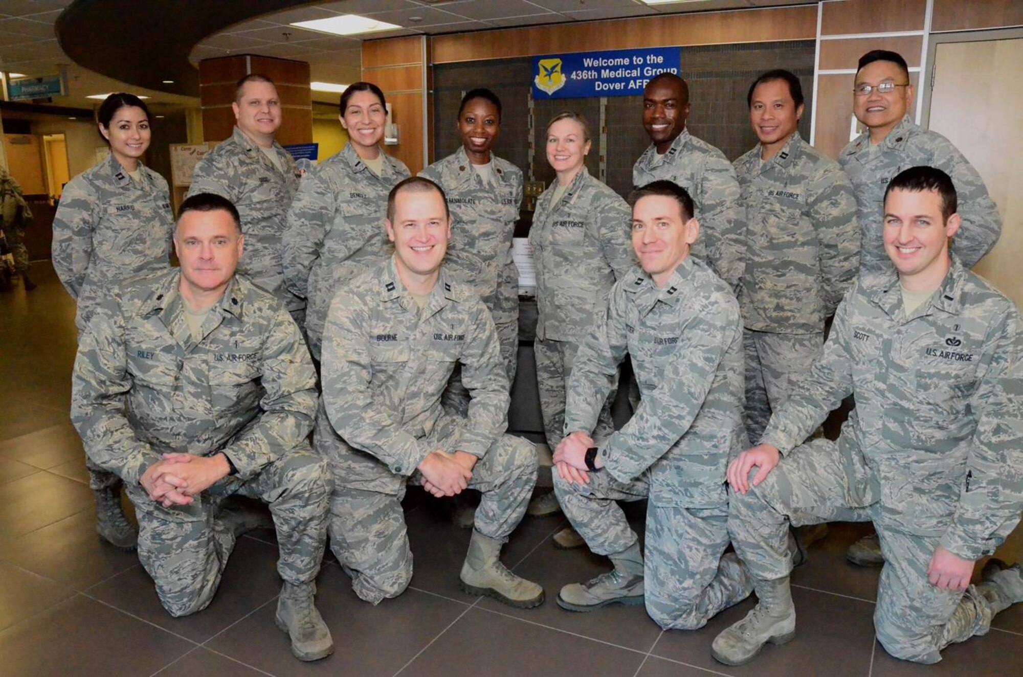 Members of the Biomedical Science Corps pose for a photo Jan. 19, 2016, inside of the 436th Medical Group at Dover Air Force Base, Del. The BSC celebrated its 51st anniversary during BSC Appreciation Week. (Courtesy photo)