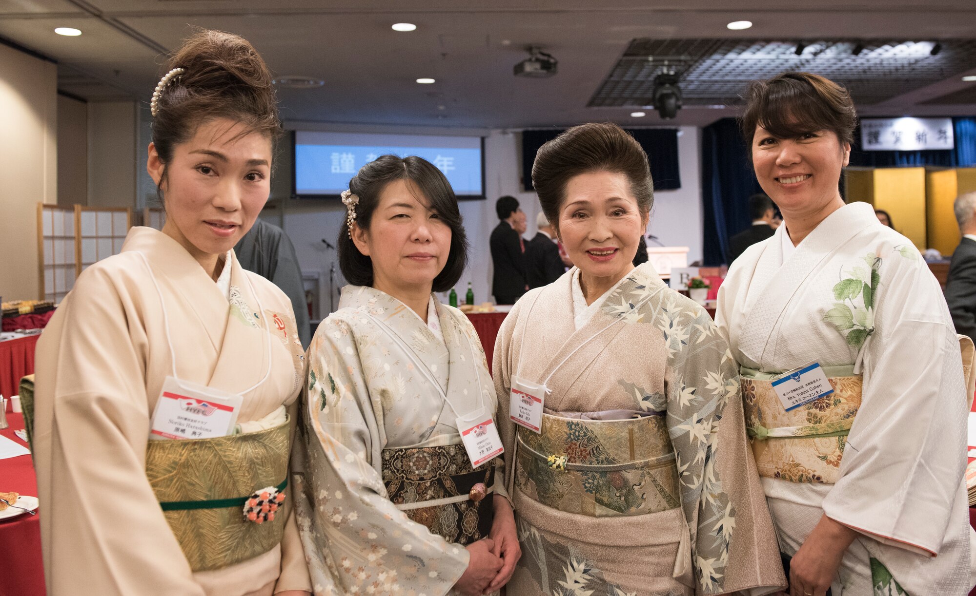 Japanese guests pose for a photo during the Joint New Year’s Party at Yokota Air Base, Japan, Jan. 23, 2016. The seven Yokota friendship clubs hosted this event for members of the communities to help strengthen U.S. and Japanese relations, and to thank local organizations for their support during the year. (U.S. Air Force photo by Machiko Imai/Released) 