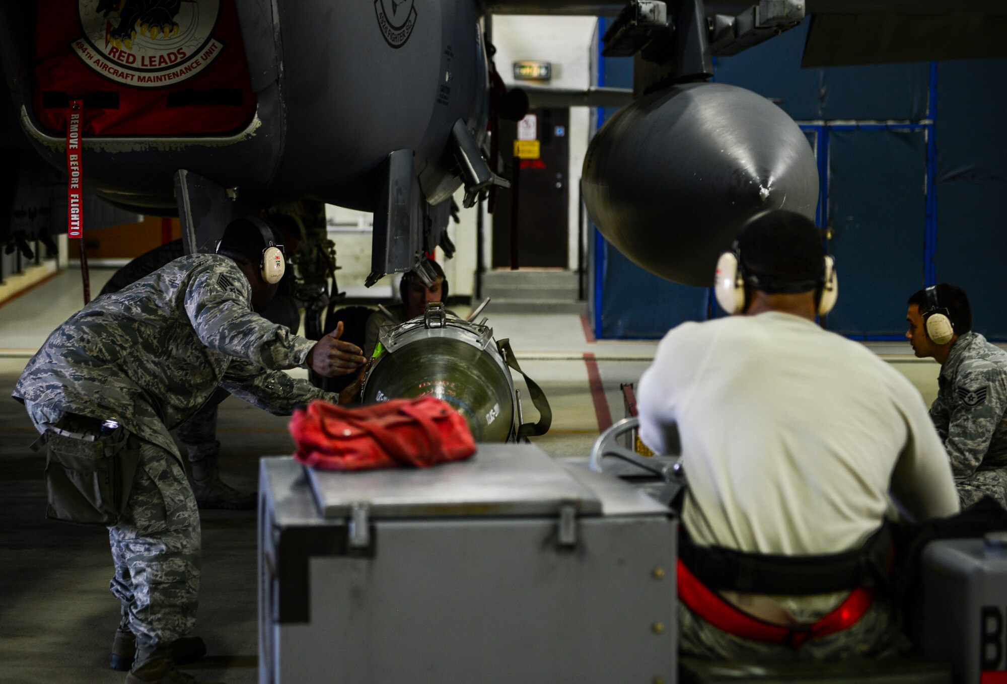 The quarterly load crew competitions pit Airmen from the 492nd, 493rd and 494th Aircraft Maintenance Units against each other to see who will compete for the title of Load Crew of the Year. The four-part competition consisted of a written test, uniform inspection, a weapons load and an inspection of the composite toolkit to wrap things up. The winning team will be announced during the Maintenance Professional of the Year banquet in March.
(U.S. Air Force photo by Senior Airman Dawn M. Weber/Released)