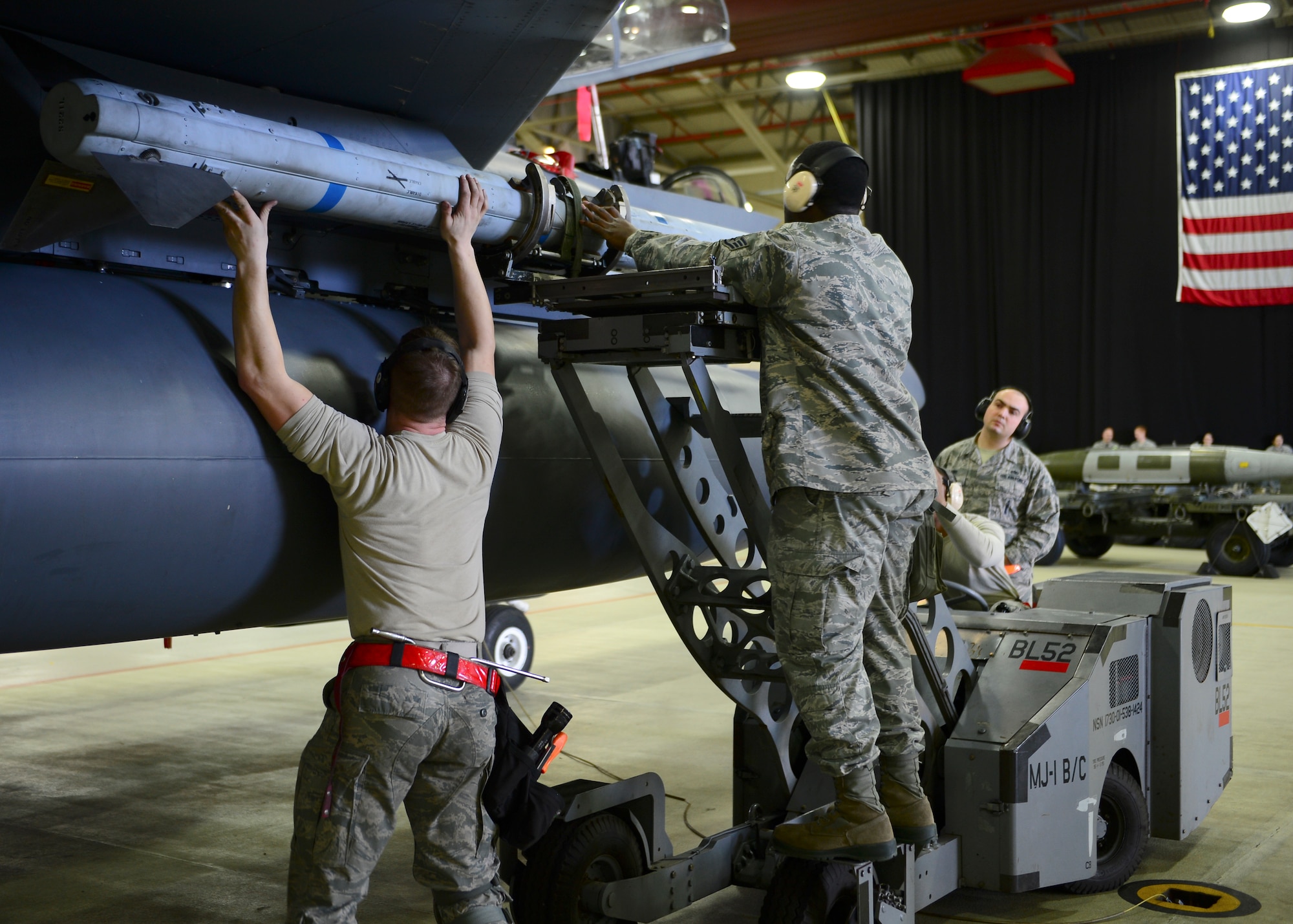 The quarterly load crew competitions pit Airmen from the 492nd, 493rd and 494th Aircraft Maintenance Units against each other to see who will compete for the title of Load Crew of the Year. The four-part competition consisted of a written test, uniform inspection, a weapons load and an inspection of the composite toolkit to wrap things up. The winning team will be announced during the Maintenance Professional of the Year banquet in March.
(U.S. Air Force photo by Senior Airman Dawn M. Weber/Released)