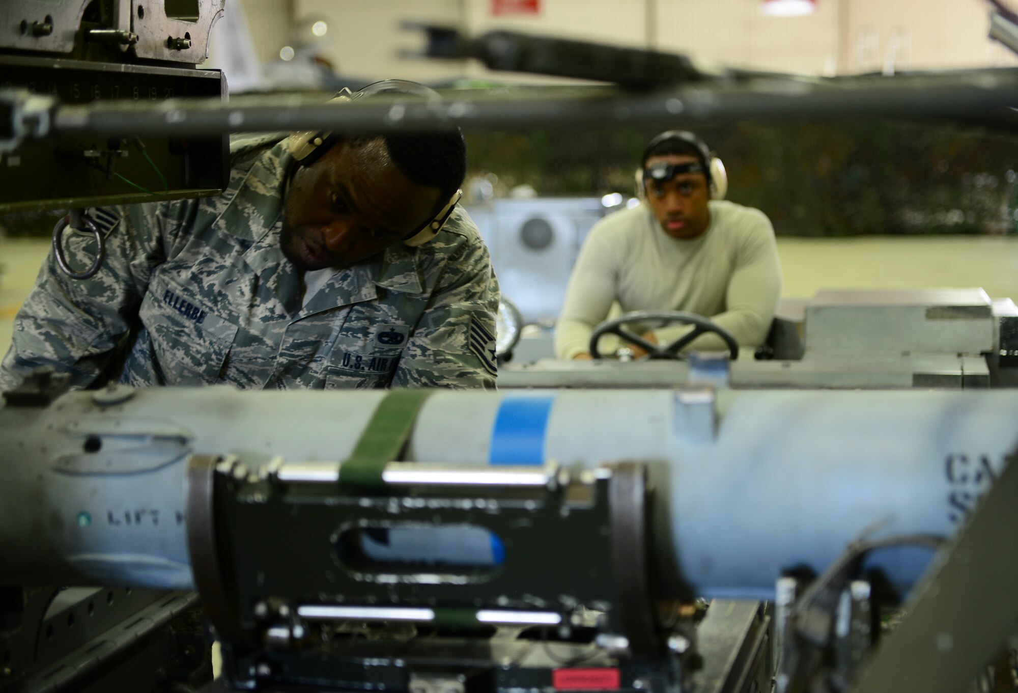 The quarterly load crew competitions pit Airmen from the 492nd, 493rd and 494th Aircraft Maintenance Units against each other to see who will compete for the title of Load Crew of the Year. The four-part competition consisted of a written test, uniform inspection, a weapons load and an inspection of the composite toolkit to wrap things up. The winning team will be announced during the Maintenance Professional of the Year banquet in March.
(U.S. Air Force photo by Senior Airman Dawn M. Weber/Released)