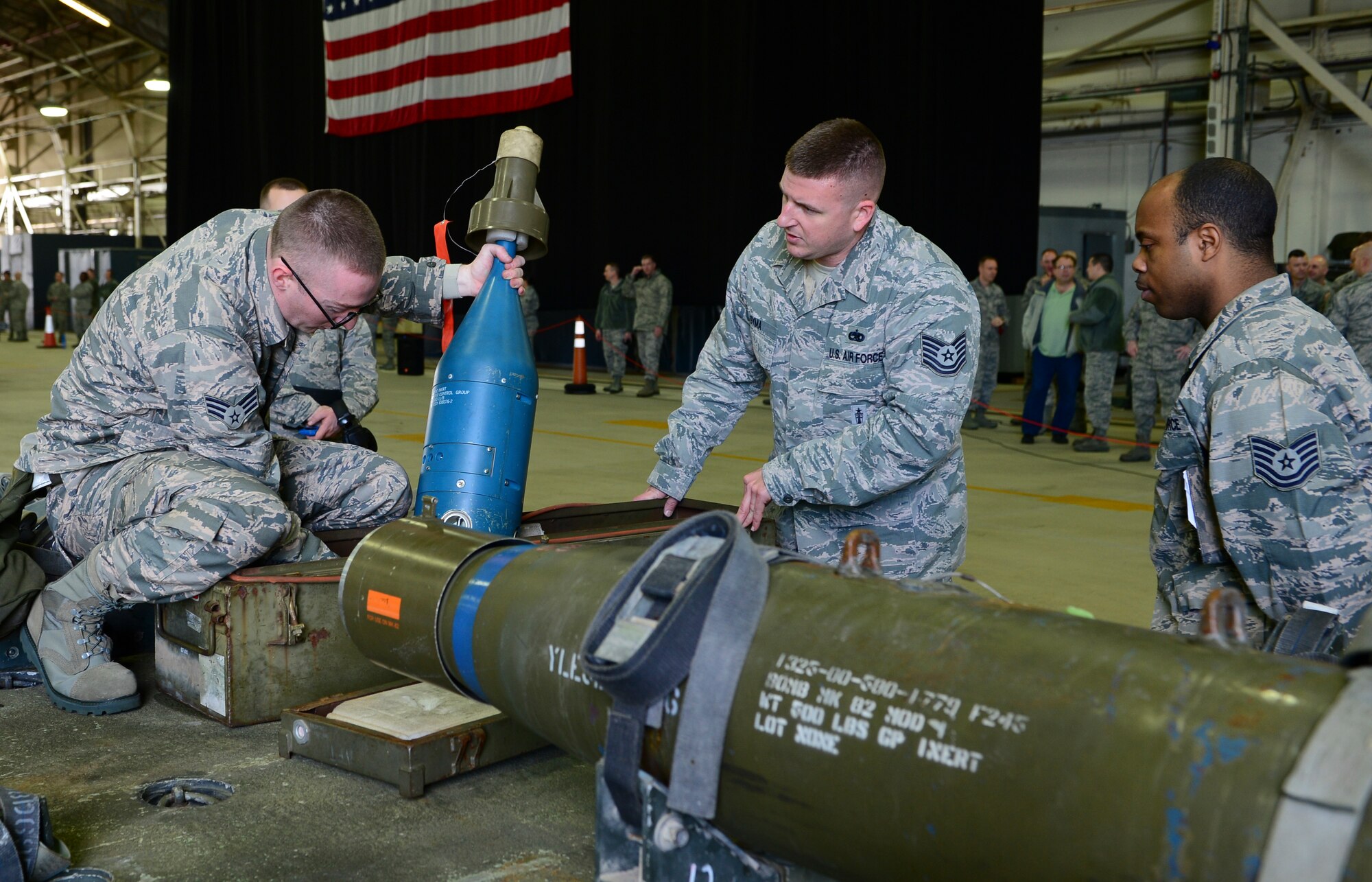 The quarterly load crew competitions pit Airmen from the 492nd, 493rd and 494th Aircraft Maintenance Units against each other to see who will compete for the title of Load Crew of the Year. The four-part competition consisted of a written test, uniform inspection, a weapons load and an inspection of the composite toolkit to wrap things up. The winning team will be announced during the Maintenance Professional of the Year banquet in March.
(U.S. Air Force photo by Senior Airman Dawn M. Weber/Released)
