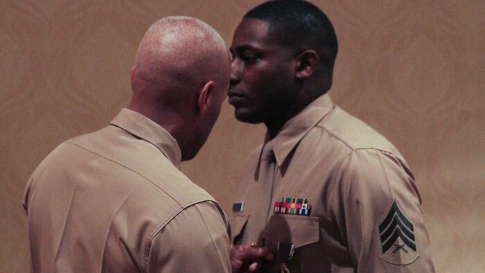 Sgt. DeMonte R. Cheeley is presented the Purple Heart medal by Brig. Gen. Terry V. Williams Jan. 26, 2015, at a ceremony in Chattanooga, Tenn. Cheeley received the Purple Heart for injuries he sustained during a July 16, 2015 attack in Chattanooga at the Armed Forces Career Center where he works. An investigation conducted by the FBI and the Naval Criminal Investigative Service determined the attack had been inspired by a foreign terrorist group making Cheeley eligible for the Purple Heart. Cheeley is a Recruiting Substation Chattanooga recruiter in Chattanooga, Tenn. Williams is the Commanding General of Marine Corps Recruit Depot Parris Island and Eastern Recruiting Region. 