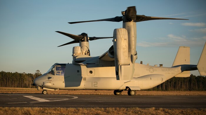 Marines with Marine Medium Tiltrotor Squadron 365 prepare to take-off with U.S. Marine Corps Forces, Special Operations Command to conduct parachute operations at Marine Corps Air Station New River, North Carolina, Jan. 21, 2016. VMM-365 supported Marine Raiders by conducting high altitude low opening jumps as well as static line jumps to allow them to train for future operations.