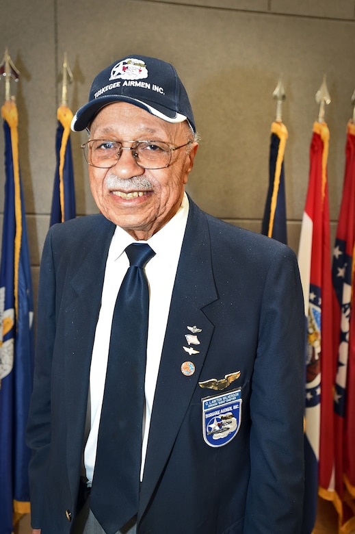 Oscar Lawton “Wilk” Wilkerson, native Chicagoan and Tuskegee Airman, pauses for a photo during the Army Reserve’s 85th Support Command’s African American/Black History Month observance at their unit headquarters, Feb. 7. During the observance, Wilkerson discussed his experiences in the service and held a questions and answers portion with the soldiers there. (U.S. Army photo by Sgt. Aaron Berogan/Released)