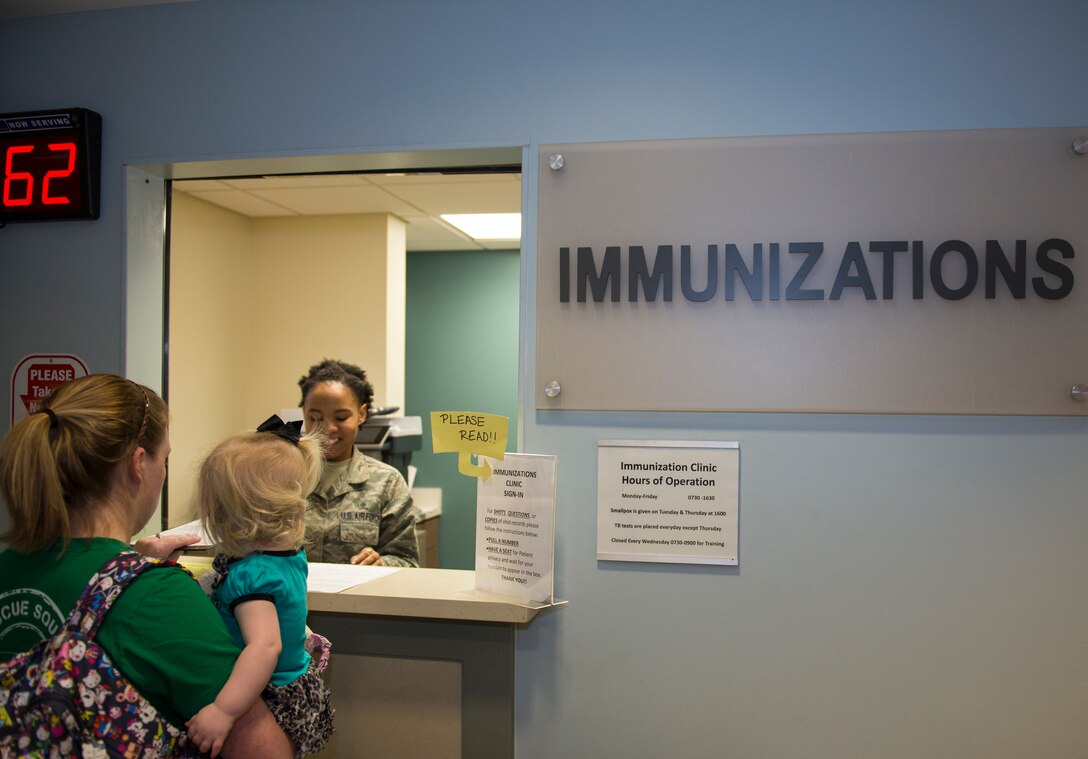 The 23d Medical Operations Squadron’s immunization clinic provides vaccinations to combat illnesses and prevent diseases for all of Moody’s active-duty personnel, dependents and retirees. The clinic utilizes disease preventable vaccines while teaching the safety, prevention, effectiveness and protective measures of the medical procedures. (U.S. Air Force photo by Airman 1st Class Nash/Released) 