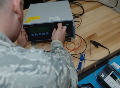 U.S. Air Force Senior Airman Christopher Lynch, 633rd Medical Support Squadron biomedical equipment technician, repairs medical equipment at Langley Air Force Base, Va., Jan. 13, 2016. Langley BMETs work on more than 700 different types of equipment within the Langley Hospital and surrounding facilities. (U.S. Air Force photo by Staff Sgt. Teresa J. Cleveland)