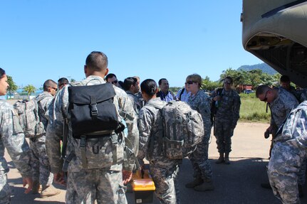 U.S. Army members of the Medical Element with Joint Task Force-Bravo meet with Honduran medical team members during a medical training exercise Jan. 27, 2016 in Gracias a Dios Department (state), Honduras. The MEDEL supported the Honduran medical teams, helping provide the rural population with basic medical care and supplies. (U.S. Army photo by Maria Pinel/ Released)