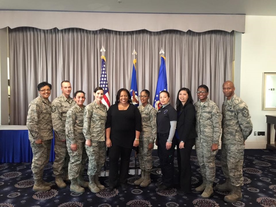 79th Medical Wing Vice Commander, Col. Yolanda Bledsoe and 79th Medical Wing Command Chief, Chief Master Sgt. Nathaniel Perry presented awards to the outstanding 79th Medical Wing Fourth Quarter award winners. They represent our very best and exemplify the Air Force Core Values of integrity first, service before self and excellence in all we do. (US Air Force Photo by Technical Sgt. Jillian Kozub/Released)
