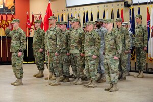 U.S. Army Soldiers from the 86th Engineer Detachment (Dive) request to begin a deployment ceremony at Fort Eustis, Va., Jan. 24, 2016. Soldiers from this detachment conduct underwater construction, salvage and demolitions, underwater cutting and welding, search and recovery operations and more. (U.S. Air Force photo by Senior Airman Breonna Veal) 