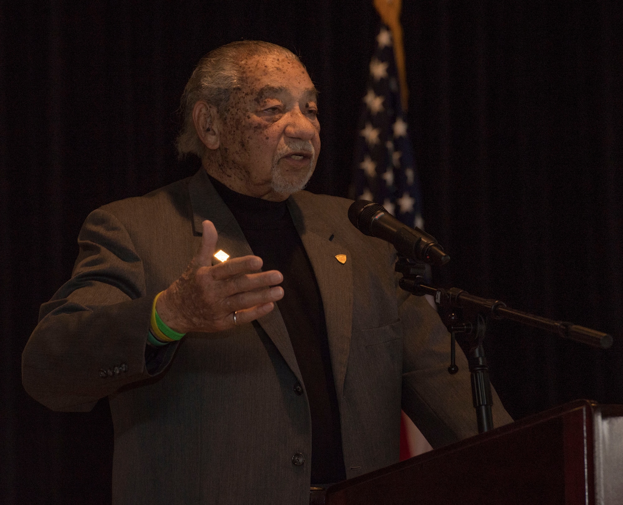 Guest speaker for the Dr. Martin Luther King Jr. luncheon on Jan. 20 was Dr. Clark E. Beck Sr., the first African-American to earn a bachelor of science in mechanical engineering at the University of Cincinnati in 1955. Beck was employed at Wright-Patterson Air Force Base for 32 years. (U.S. Air Force photo/Michelle Gigante)
