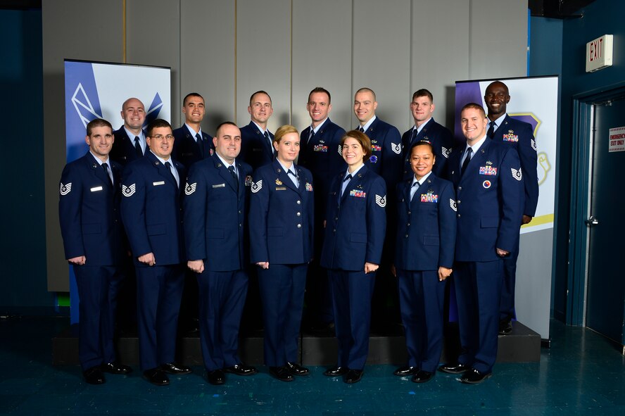 MCGHEE TYSON AIR NATIONAL GUARD BASE, Tenn. - Noncommissioned officer academy class 16-2, F-Flight, assembles here, Jan. 19, 2016, at the I.G. Brown Training and Education Center. (U.S. Air National Guard photo by Master Sgt. Jerry D. Harlan/Released)