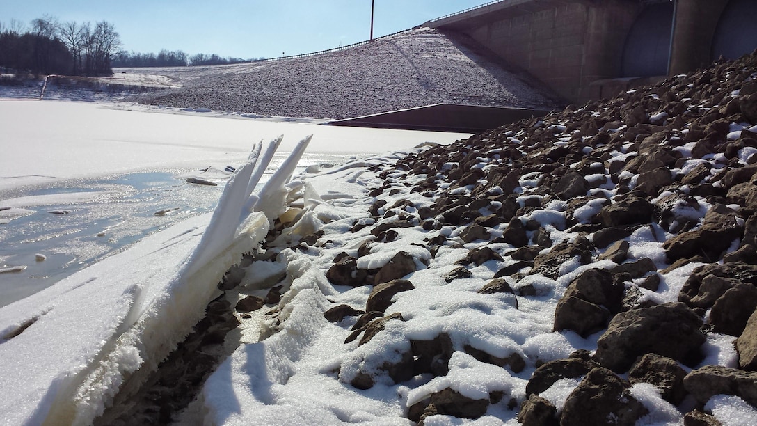 Ice covers J. Edward Roush Lake, Huntington, Ind.