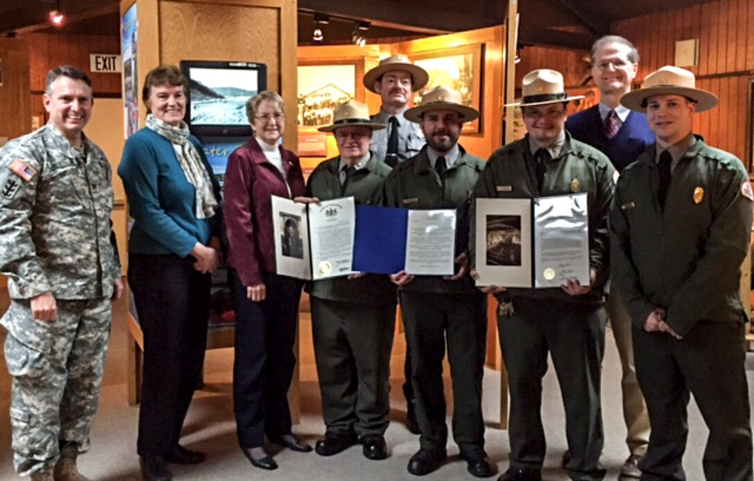 During the 75th anniversary open house, Col. Bernard Lindstrom, U.S Army Corps of Engineers Pittsburgh District commander, presented members of the Tionesta Lake staff with awards, Jan. 9.