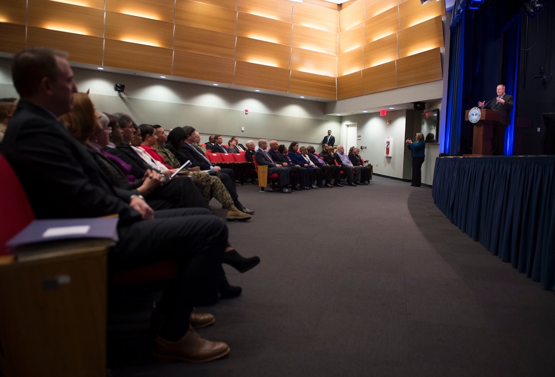 Deputy Defense Secretary Bob Work offers remarks at the Combined Federal Campaign awards ceremony at the Pentagon, Jan. 28, 2016. DoD photo by Navy Petty Officer 1st Class Tim D. Godbee