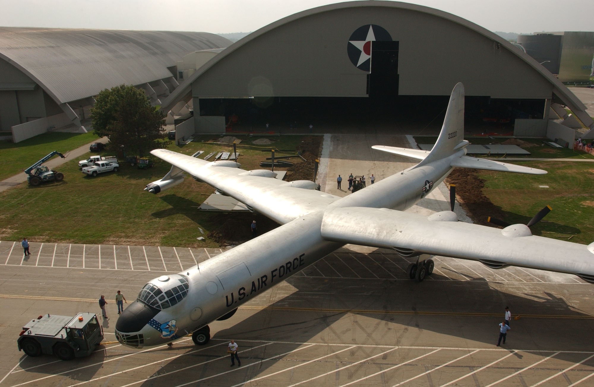 The Convair B-36J Peacemaker aircraft move from building one to building three in October, 2002 at the National Museum of the U.S. Air Force. (U.S. Air Force photo)