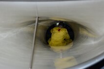 U.S. Air Force Staff Sgt. Rick Jones, a crew chief assigned to the 480th Expeditionary Fighter Squadron, inspects the intake of a 480th EFS F-16 Fighter Falcon fighter aircraft, during a flying training deployment on the flightline at Souda Bay, Greece, Jan. 27, 2016. The training allows the NATO partners to fly together to strengthen their joint military capability. (U.S. Air Force photo by Staff Sgt. Christopher Ruano/Released)