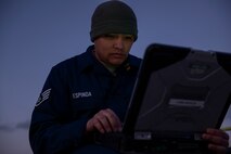 U.S. Air Force Staff Sgt. Karl Espinda, a crew chief assigned to the 480th Expeditionary Fighter Squadron, troubleshoots the emergency power unit located inside a 480th EFS F-16 Fighter Falcon fighter aircraft during a flying training deployment on the flightline at Souda Bay, Greece, Jan. 27, 2016. The deployment aims to strengthen the relationship and interoperability between the U.S. and Greece. (U.S. Air Force photo by Staff Sgt. Christopher Ruano/Released)