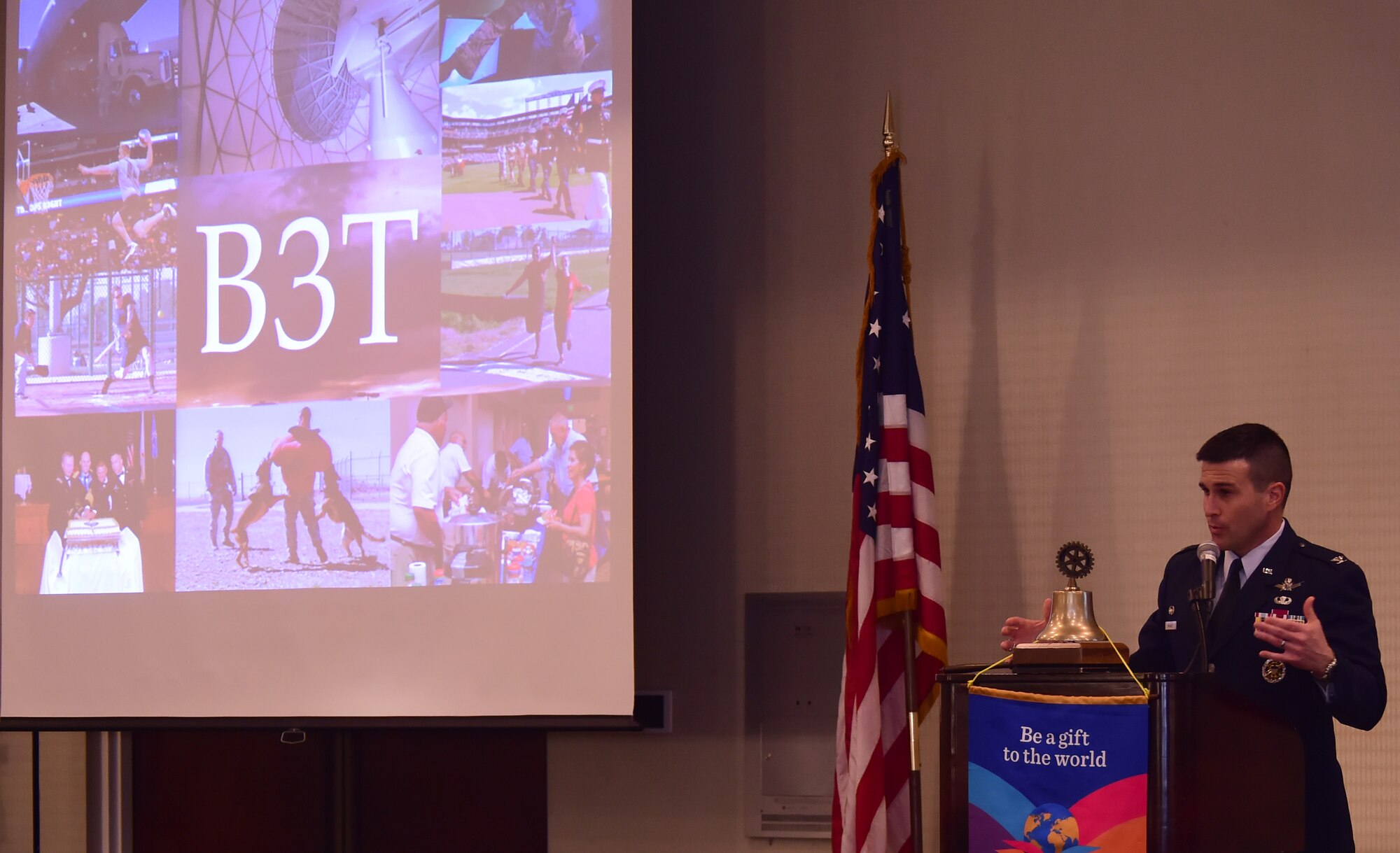 Col. John Wagner, 460th Space Wing commander, addresses community leaders at the annual State of the Base Jan. 27, 2015, at the DoubleTree by Hilton in Aurora, Colo. The State of the Base luncheon gives Buckley Air Force Base leaders the opportunity to connect with community leaders, giving them information on upcoming projects and the base’s economic impact. (U.S. Air Force photo by Airman 1st Class Luke W. Nowakowski/Released)