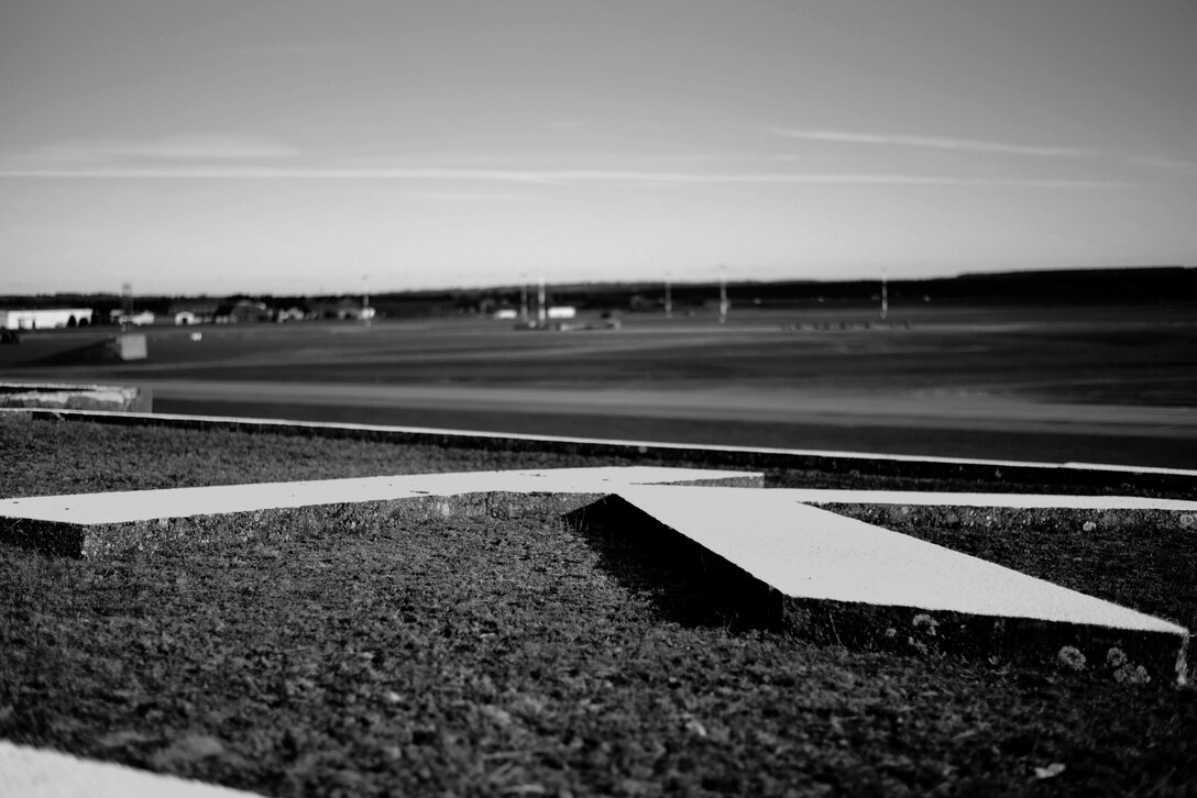 An “LK” airfield marker serves as a symbolic World War II sight near the flightline at Royal Air Force Lakenheath, Jan. 17, 2015. During the war, hundreds of aircraft flew over the airfields of East Anglia, where the marker was used as a way of distinguishing the base.  (U.S. Air Force photo/Senior Airman Erin Trower) 